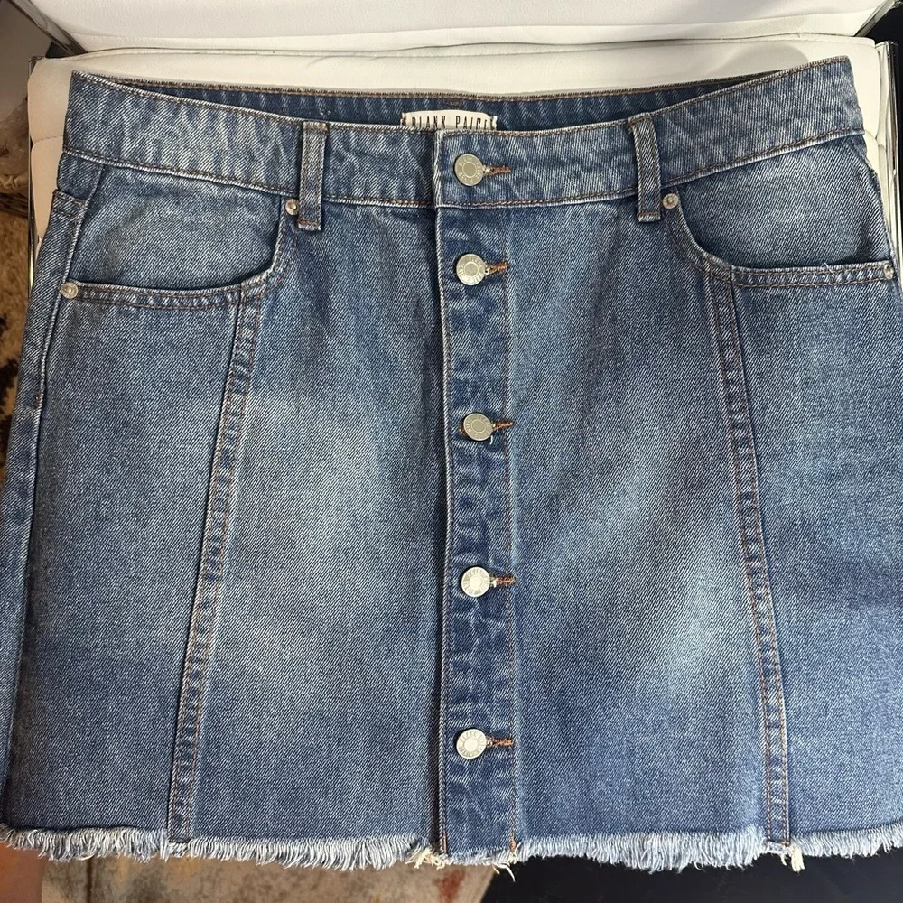Button-Front Denim Mini Skirt - Blue EUC